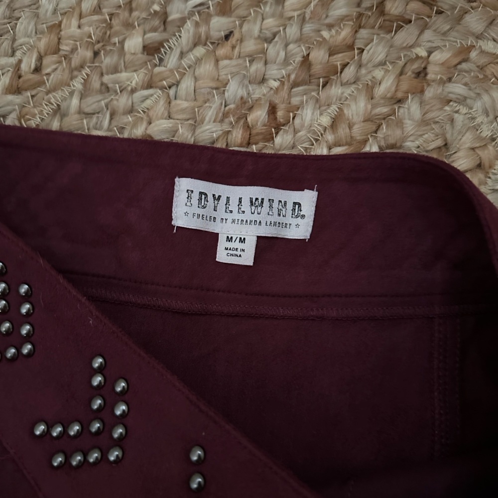 Idyllwind Burgundy Studded Suede-Look Mini Skirt - Picture 2 of 5